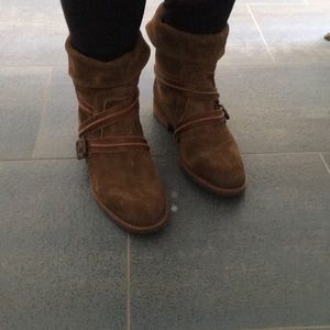 Brown suede booties